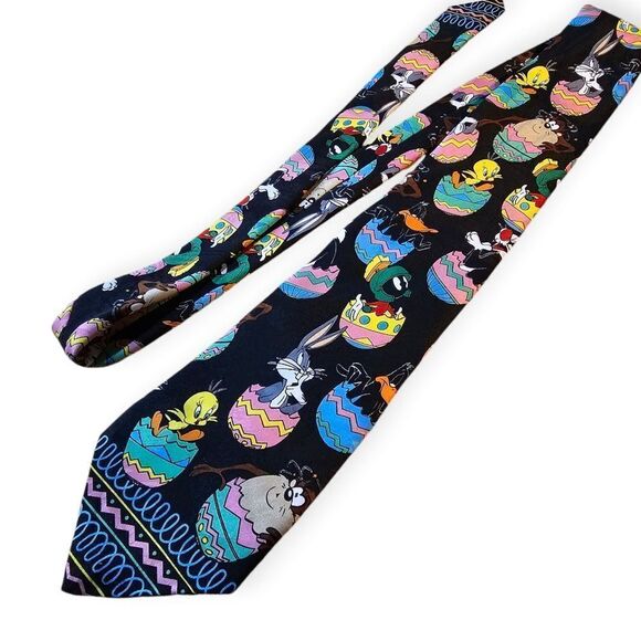 Vintage Warner Bros Looney Tunes Easter Holiday Black Tie - Picture 1 of 4